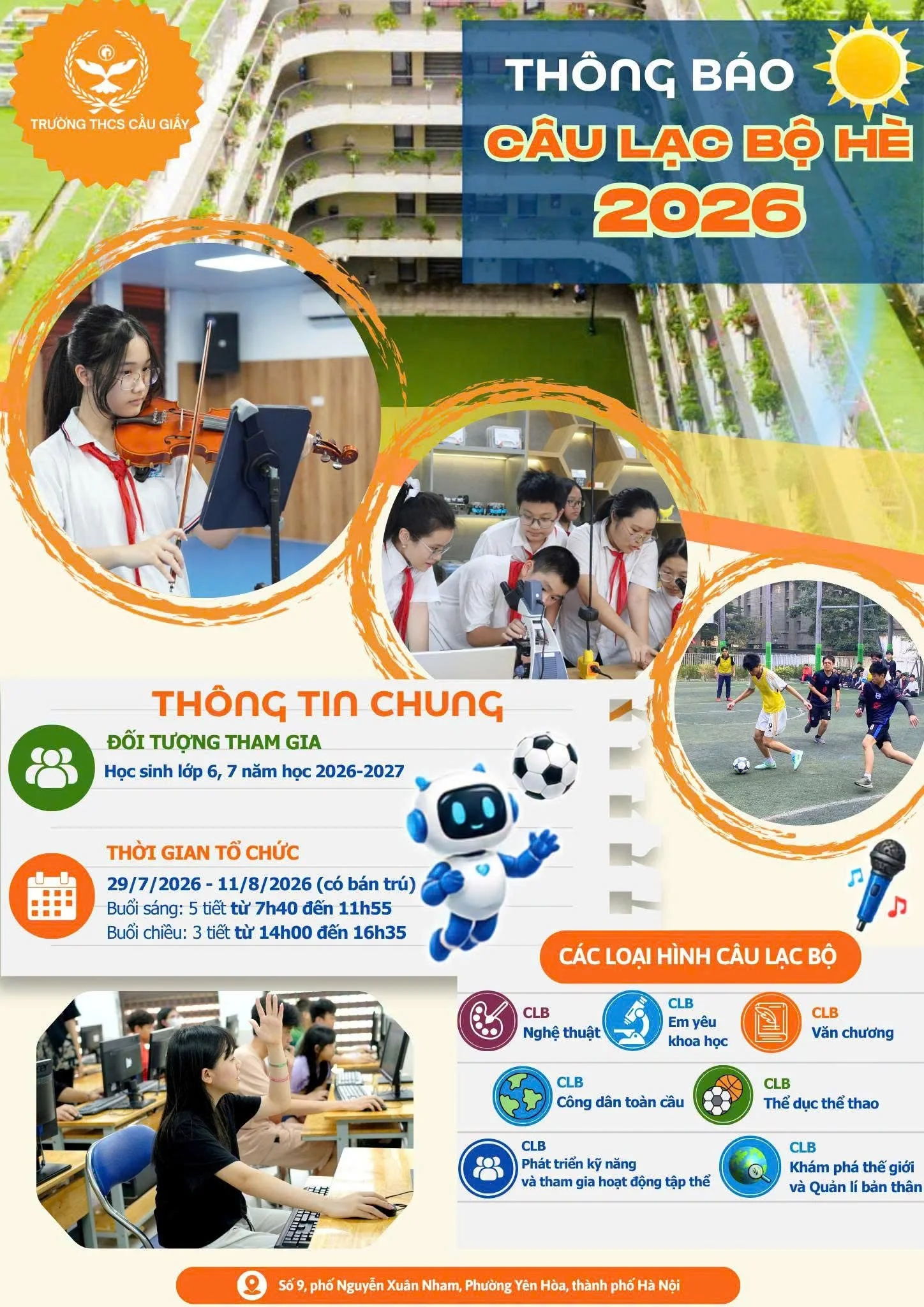 BÙNG NỔ MÙA HÈ – THỎA SỨC TRẢI NGHIỆM CÙNG CÂU LẠC BỘ HÈ 2026 TRƯỜNG THCS CẦU GIẤY!