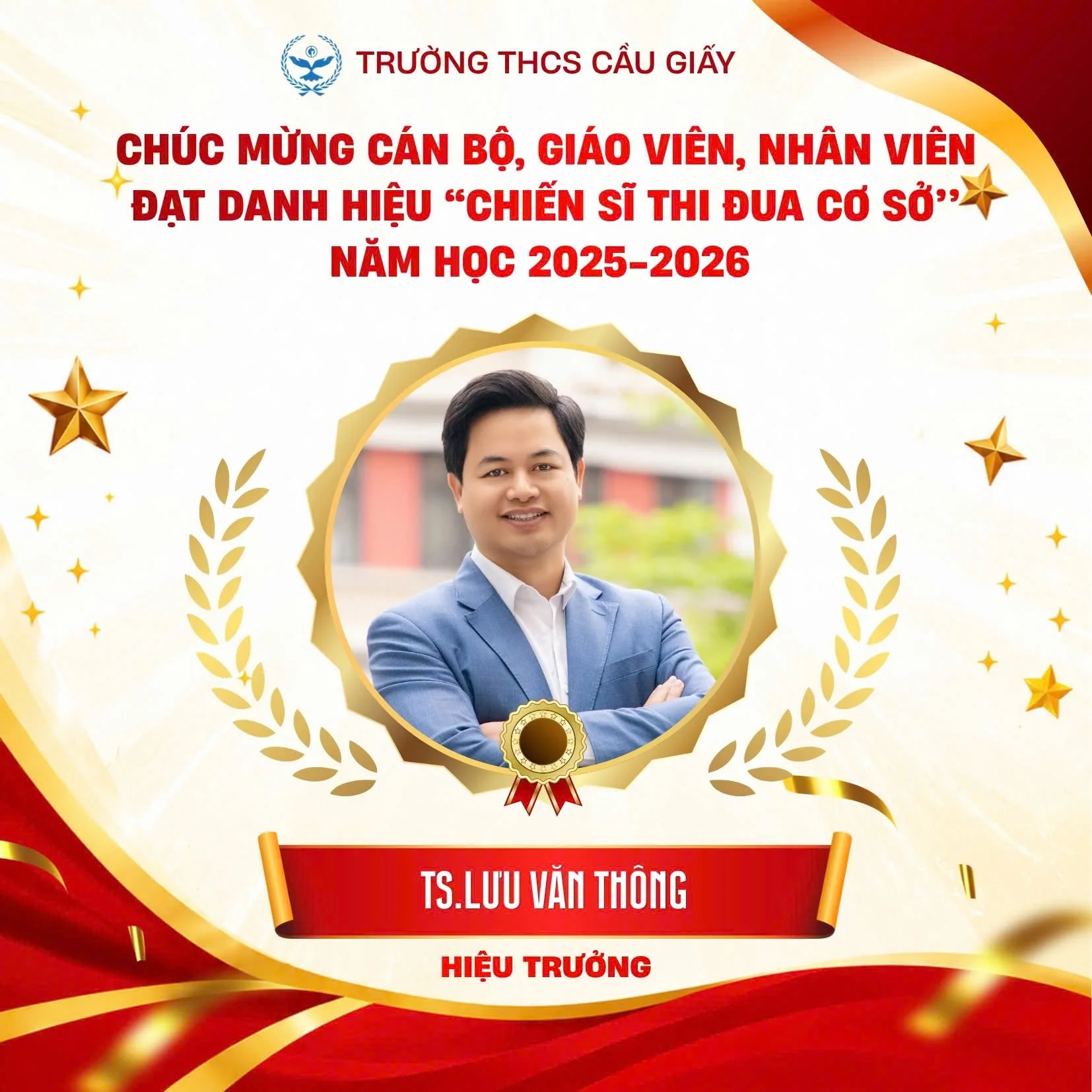 CHÚC MỪNG 17 CÁN BỘ, GIÁO VIÊN, NHÂN VIÊN TRƯỜNG THCS CẦU GIẤY ĐẠT DANH HIỆU "CHIẾN SĨ THI ĐUA CƠ SỞ" NĂM HỌC 2025–2026