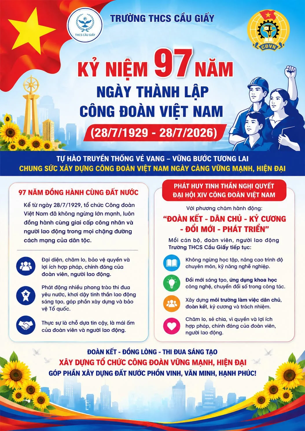 TRƯỜNG THCS CẦU GIẤY KỶ NIỆM 97 NĂM NGÀY THÀNH LẬP CÔNG ĐOÀN VIỆT NAM (28/7/1929 – 28/7/2026)