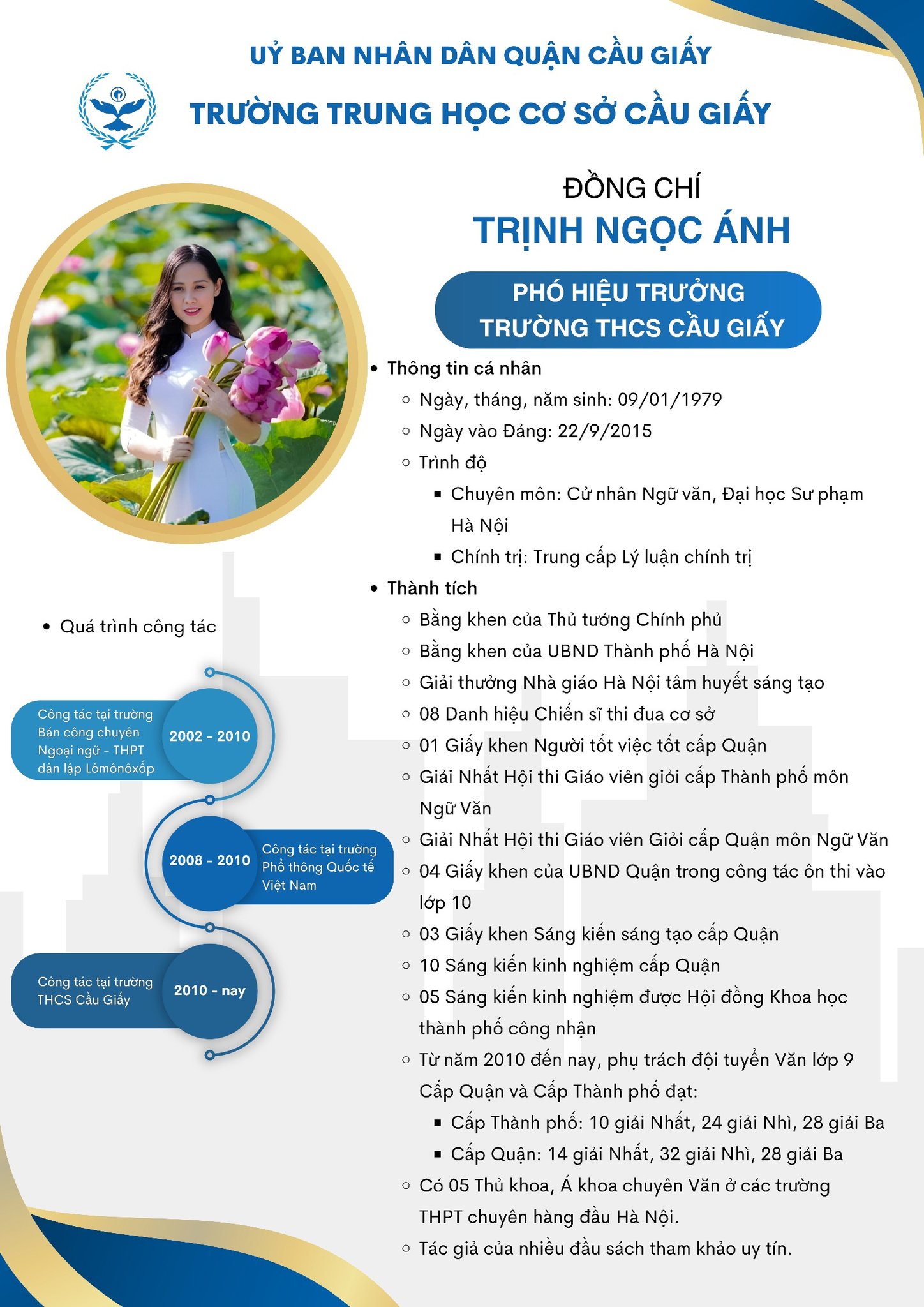 CHÚC MỪNG CÔ GIÁO TRỊNH NGỌC ÁNH NHẬN QUYẾT ĐỊNH BỔ NHIỆM PHÓ HIỆU TRƯỞNG TRƯỜNG THCS CẦU GIẤY
