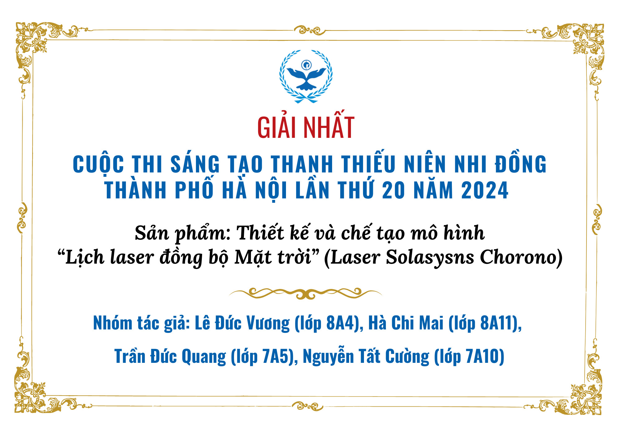 HỌC SINH TRƯỜNG THCS CẦU GIẤY XUẤT SẮC GẶT HÁI NHỮNG THÀNH TÍCH RỰC RỠ TRONG CUỘC THI SÁNG TẠO DÀNH CHO THANH THIẾU NIÊN, NHI ĐỒNG THÀNH PHỐ HÀ NỘI LẦN THỨ 20 NĂM 2024